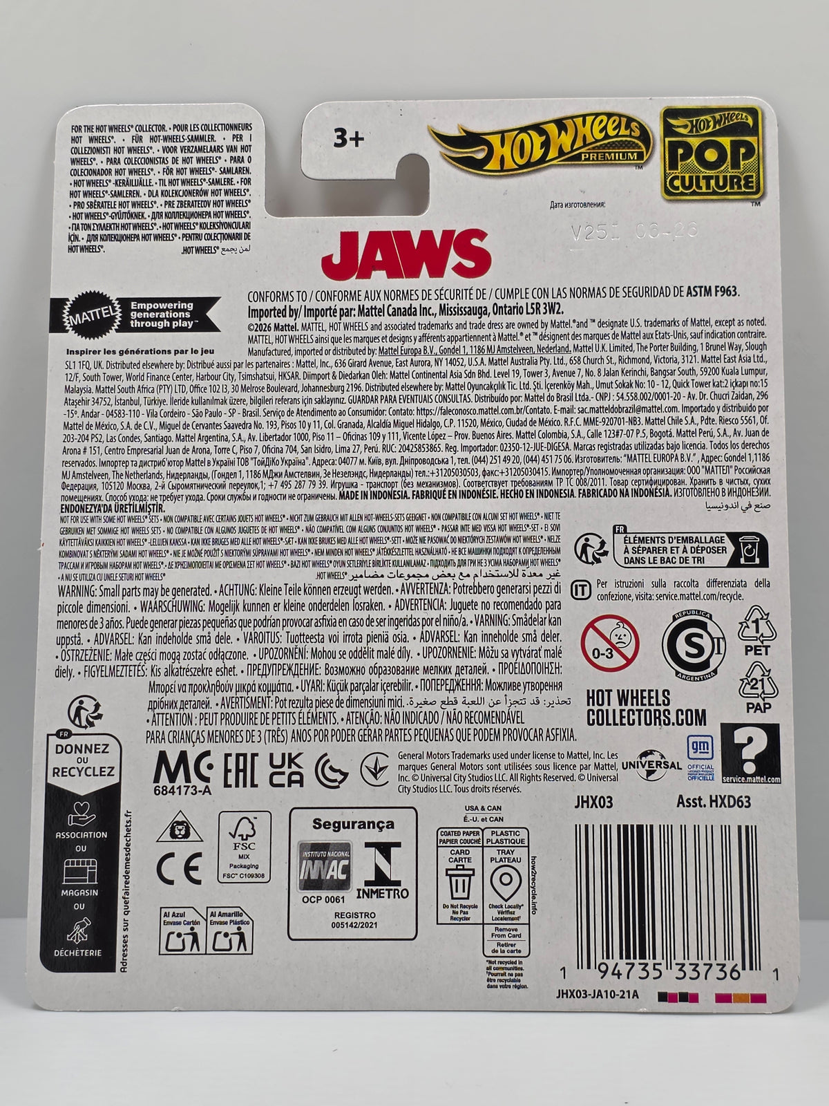 HOT WHEELS PREMIUM POP CULTURE - JAWS - '75 CHEVY BLAZER CUSTOM - NEW