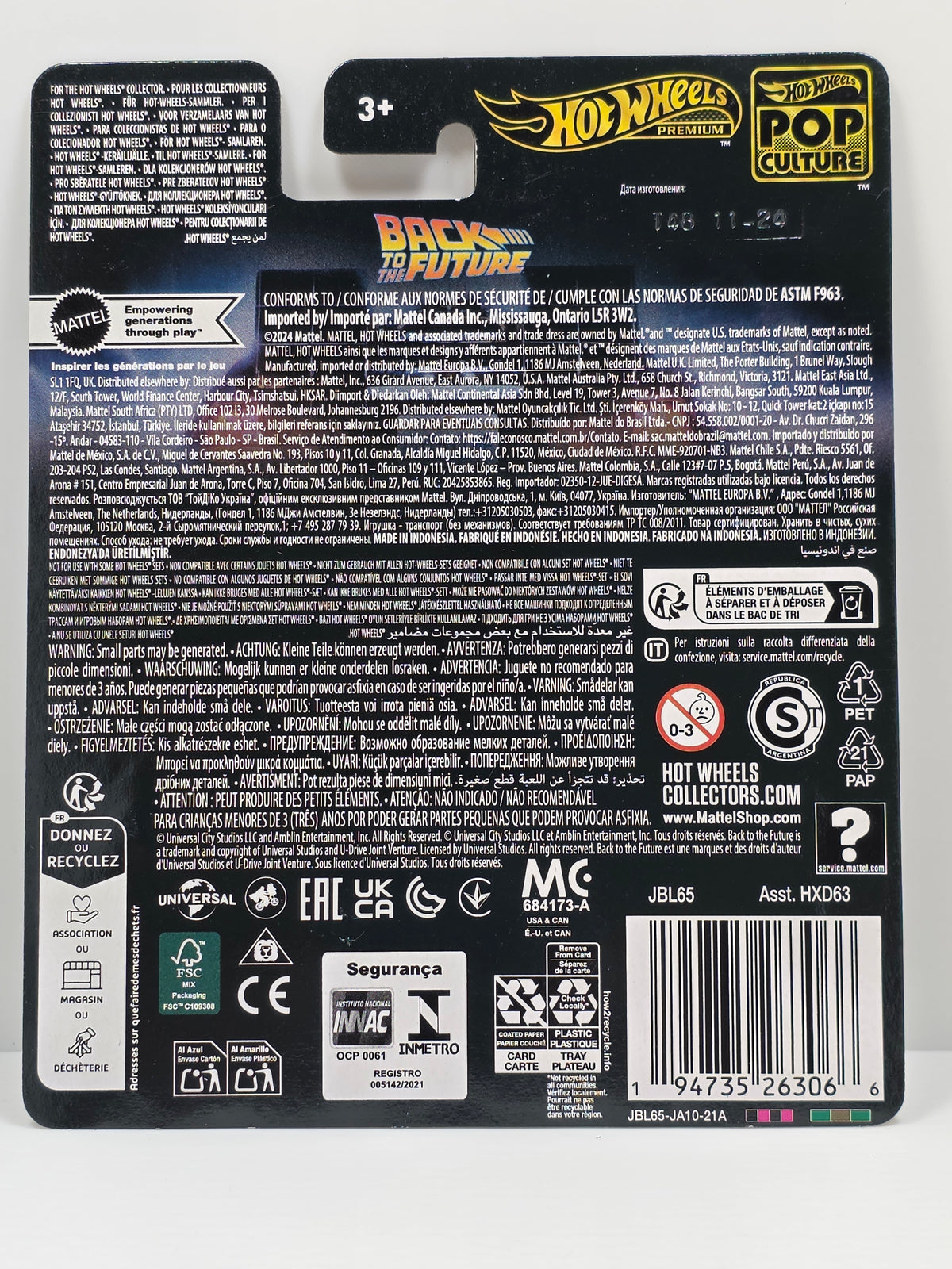 HOT WHEELS PREMIUM POP CULTURE - BACK TO THE FUTURE TIME MACHINE - NEW