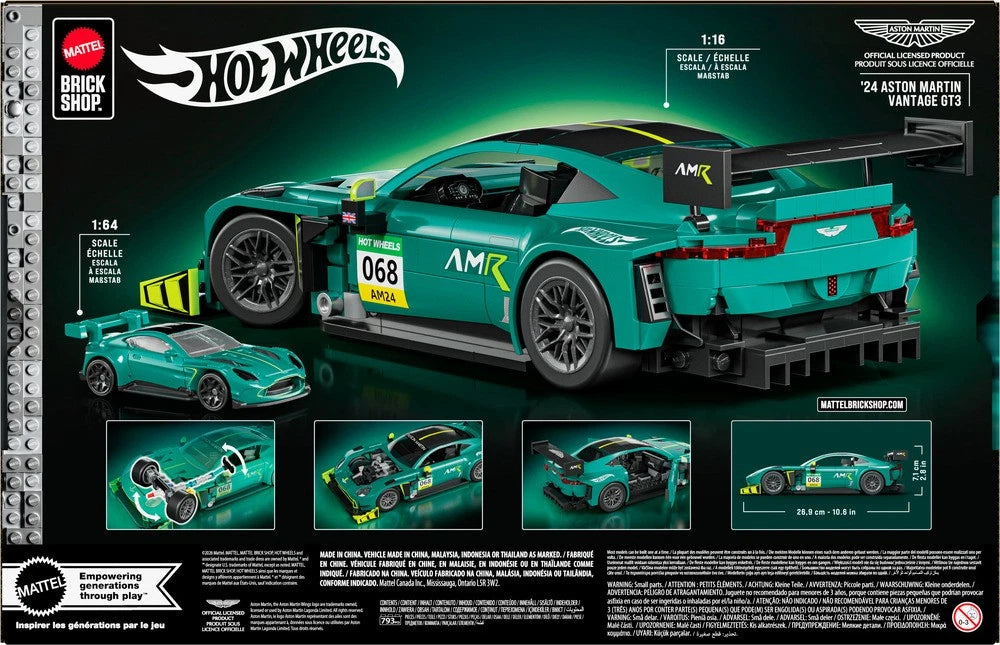 MATTEL BRICK SHOP HOT WHEELS - ASTON MARTIN VANTAGE GT3 - 1/16 SCALE - NEW