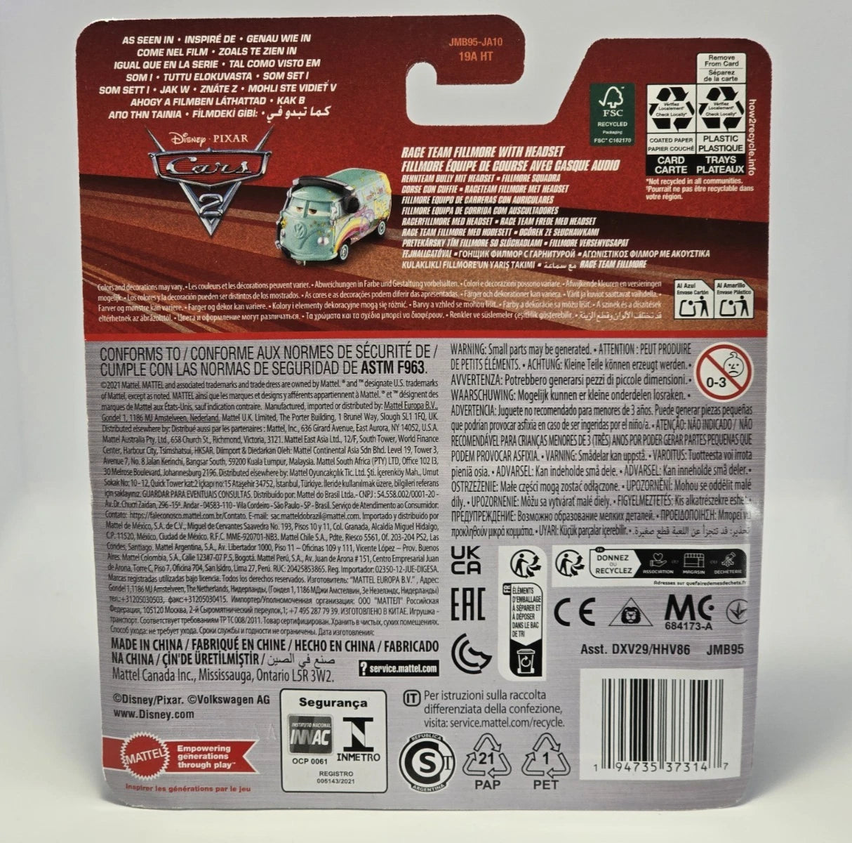 DISNEY PIXAR CARS - RACE TEAM FILLMORE WITH HEADSET