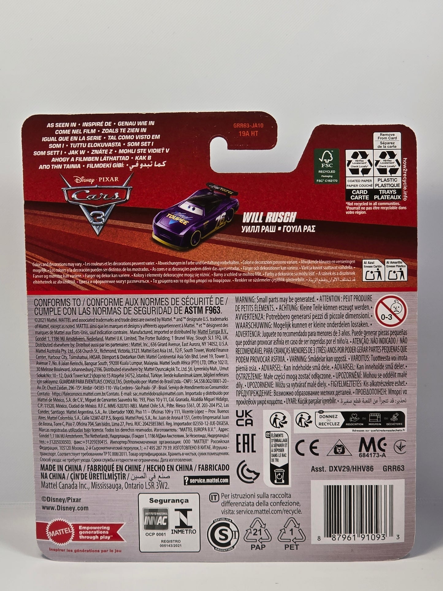 DISNEY PIXAR CARS - WILL RUSCH #76 VINYL TOUPEE - NEXT GEN RACER