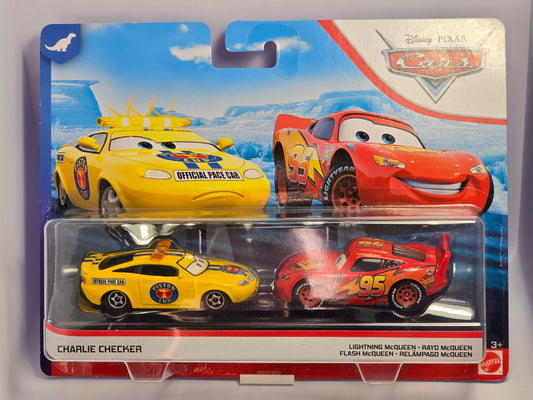 DISNEY PIXAR CARS - CHARLIE CHECKER & LIGHTNING McQUEEN - DINOCO 400 - TWIN PACK