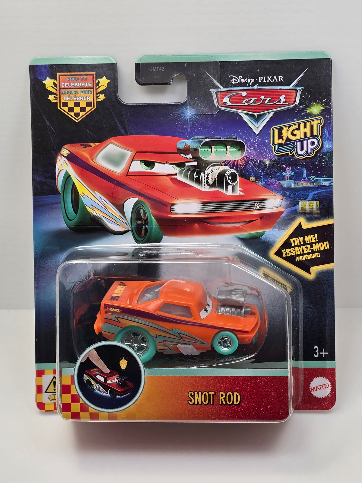 DISNEY PIXAR CARS  - RACE TO CELEBRATE - LIGHT UP - SNOT ROD  - NEW