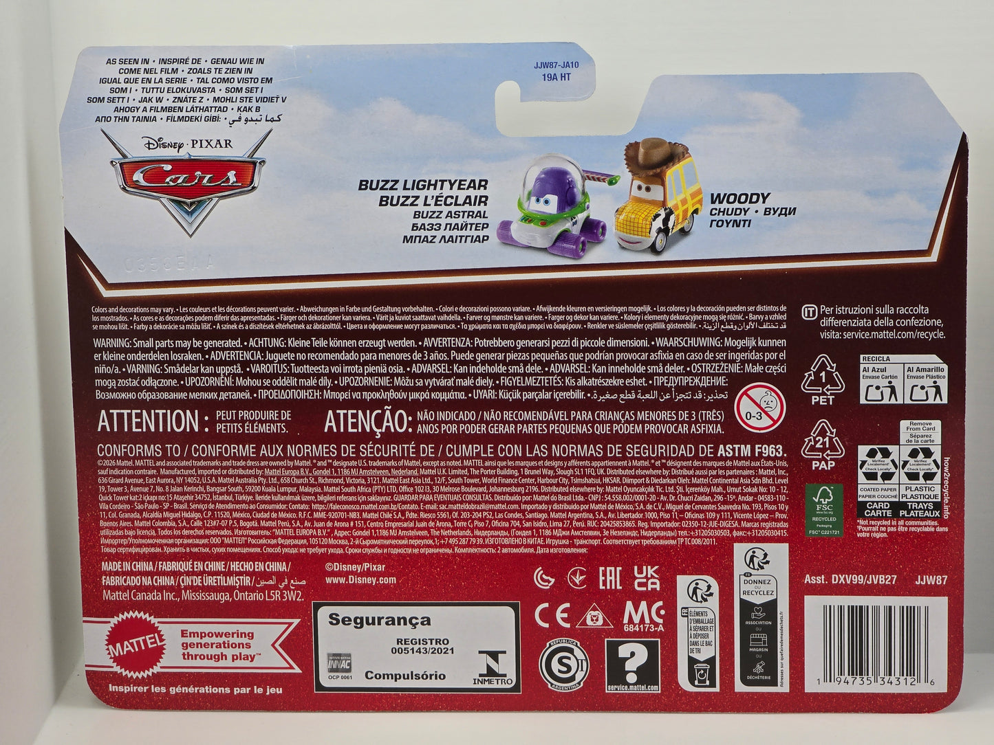 DISNEY PIXAR CARS  - 20th ANNIVERSARY - BUZZ LIGHTYEAR & WOODY - 2 PACK
