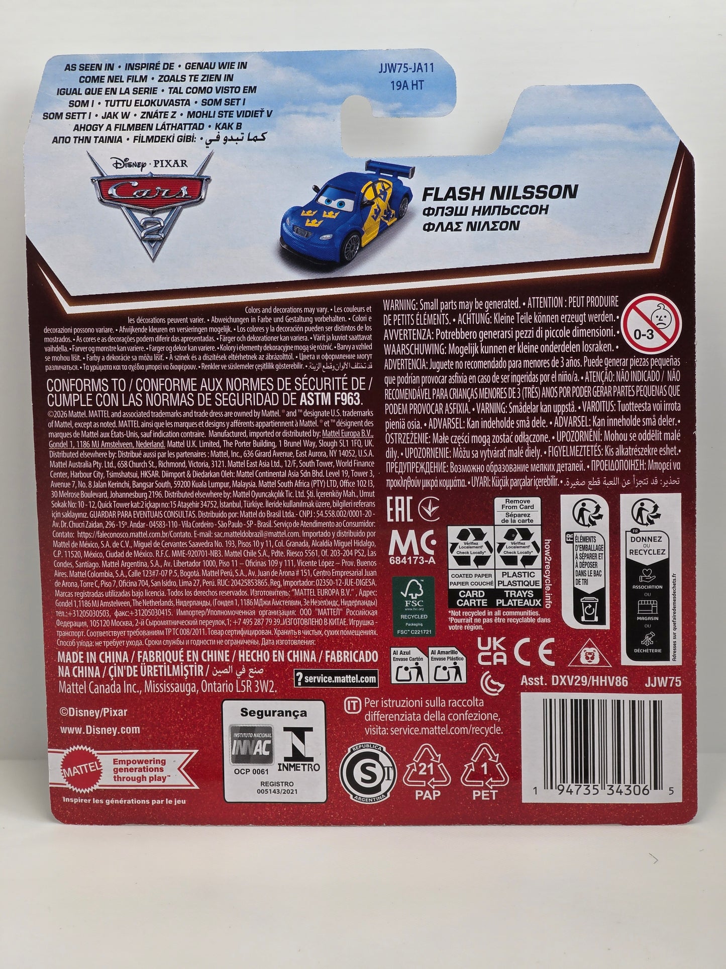 DISNEY PIXAR CARS - FLASH NILSSON - SWEDISH VERSION OF CARS 2