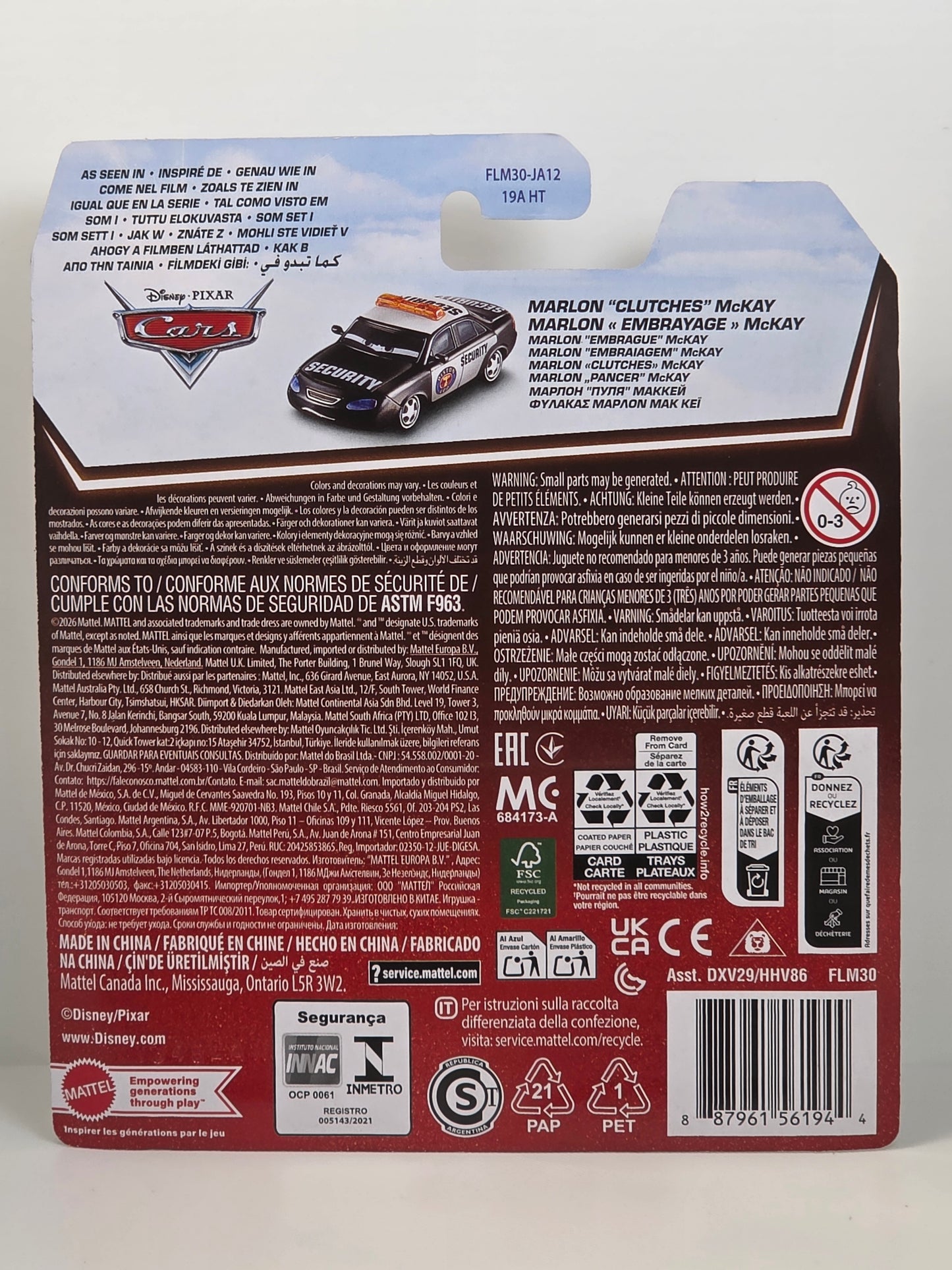 DISNEY PIXAR CARS - MARLON "CLUTCHES" McKAY - PISTON CUP SECURITY