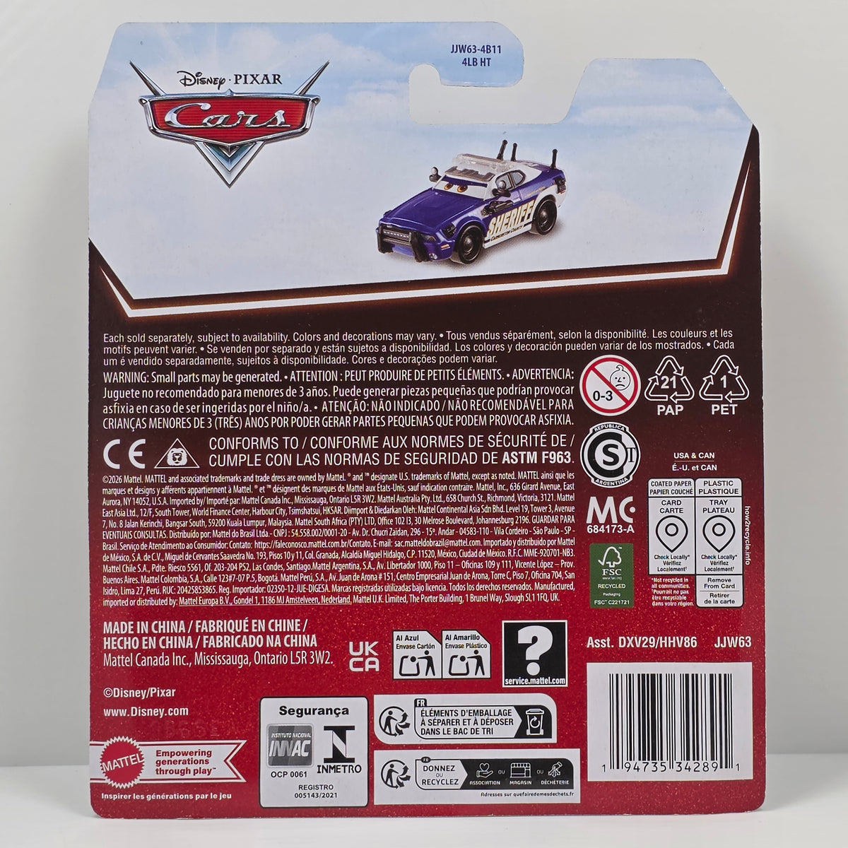 DISNEY PIXAR CARS - MIKE 07 - SHERIFF - 20th ANNIVERSARY - NEW