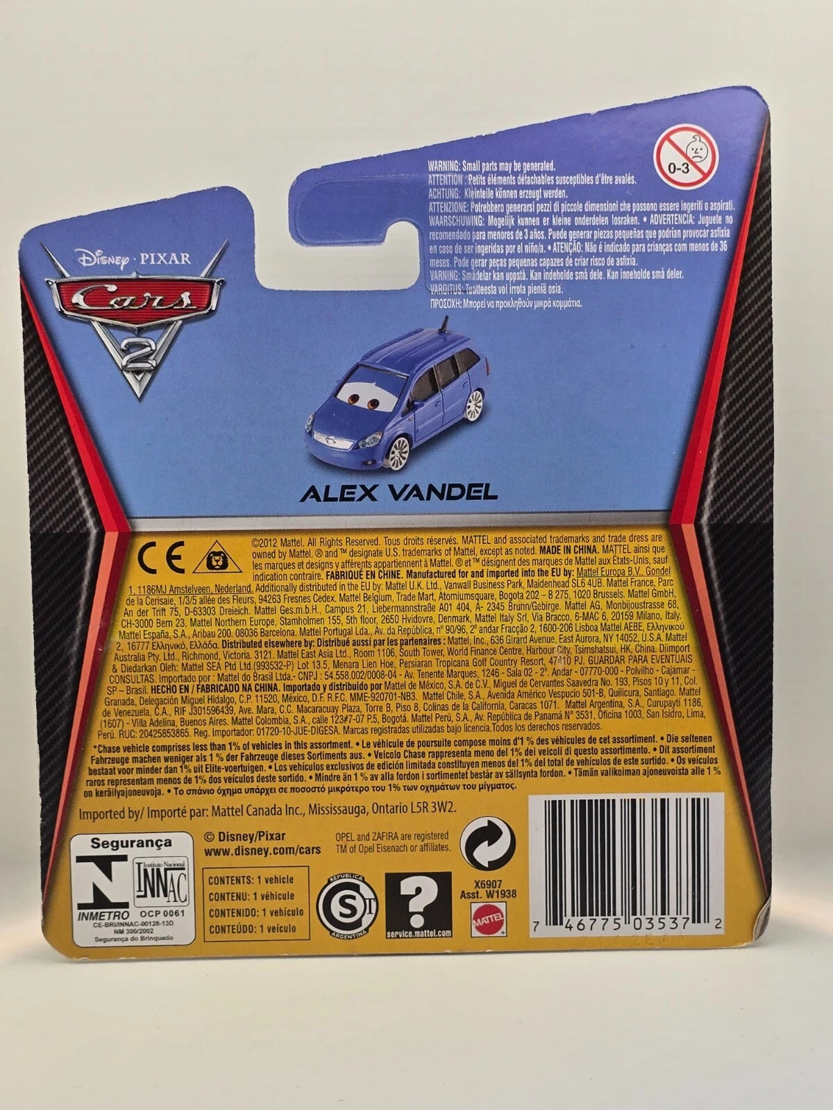 DISNEY PIXAR CARS 2 - ALEX VANDEL - OPEL ZAFIRA - CHASE - SEALED NEW