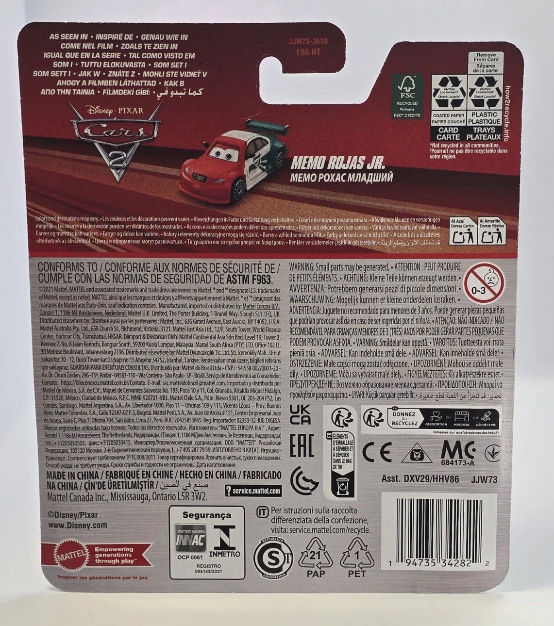 DISNEY PIXAR CARS 2 - MEMO ROJAS Jnr - MEXICAN RACING CAR